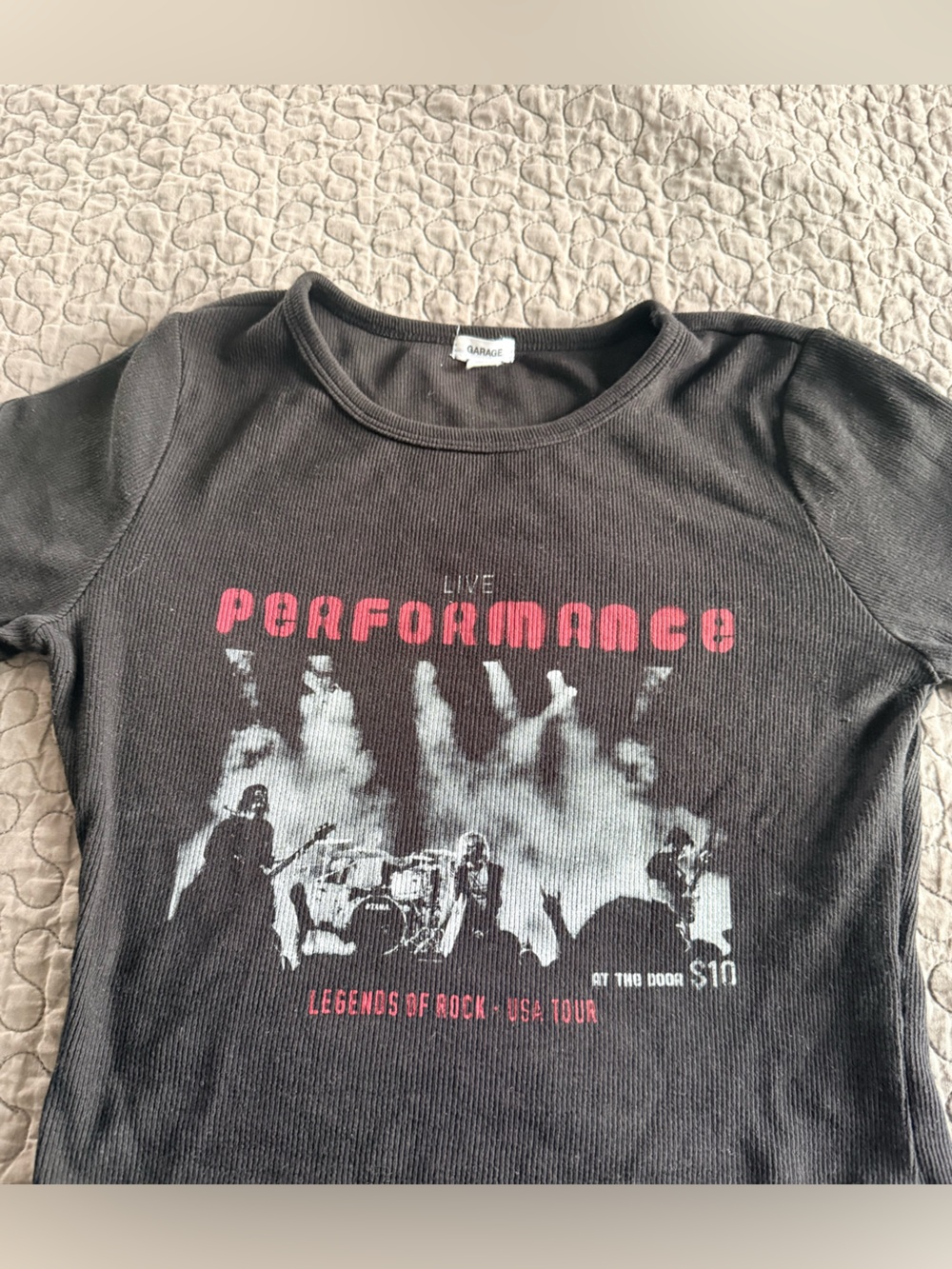 Garage Black Crop Long-Sleeve Top with Red & White Concert Graphic - Picture 3 of 8